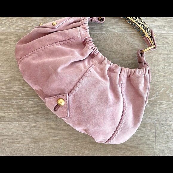 YSL vintage Mombasa pink suede bag with gold hardware - Picture 3 of 11